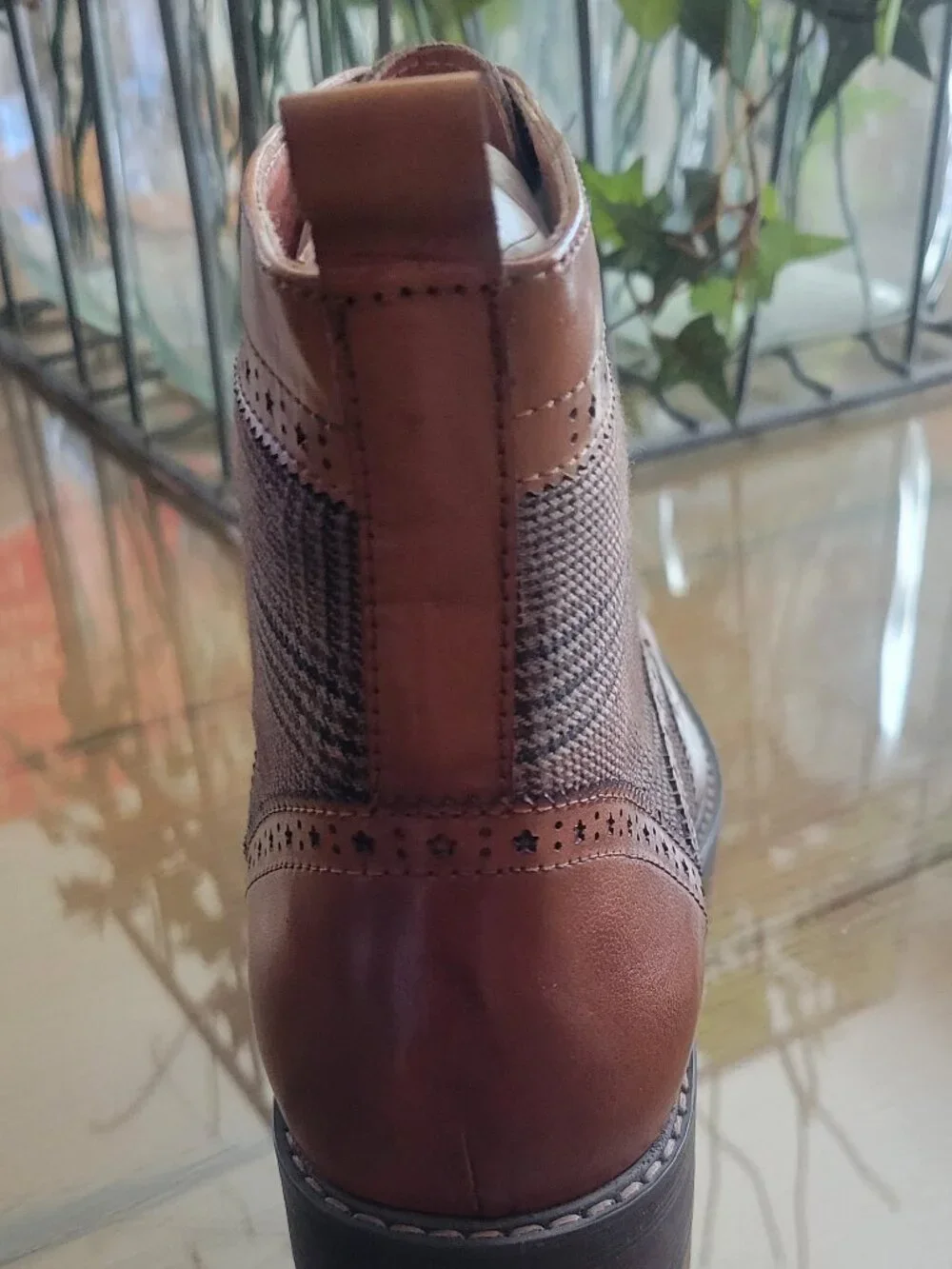 Vintage Foundry Co Men's Dress Ankle Boots Brown Leather Plaid Fabric 7.5M